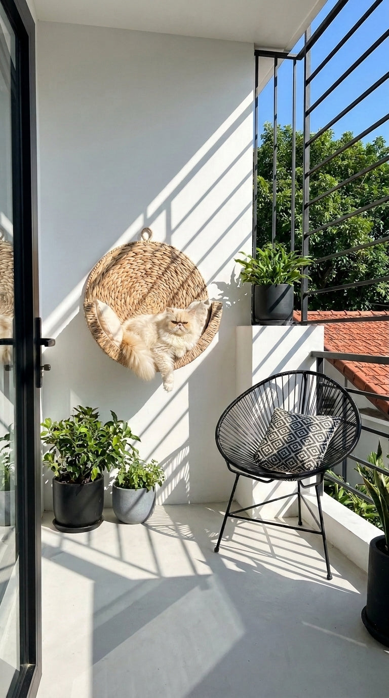 Chat au soleil dans son couchage mural